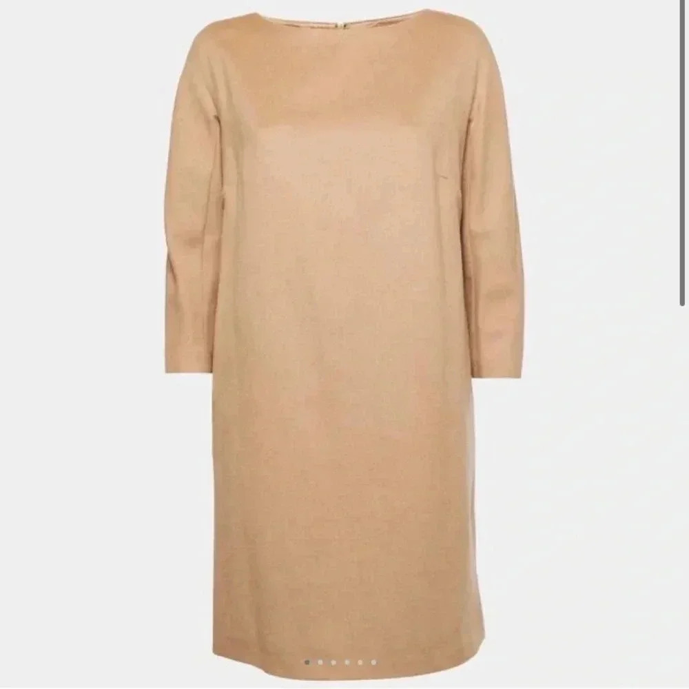 Max Mara Brown Camel Hair Long Sleeve Shift Dress Size 10